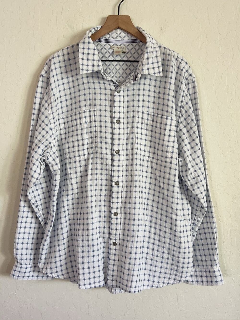 Carbon2Cobalt Convergence Long Sleeve Button Down Shirt XL White Blue Cotton